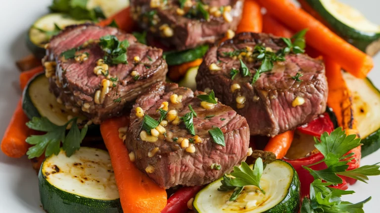 One-Pan Garlic Butter Steak Bites with Roasted Vegetables