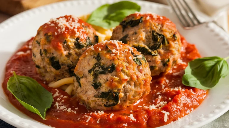 Healthy Turkey and Spinach Meatballs in Tomato Sauce