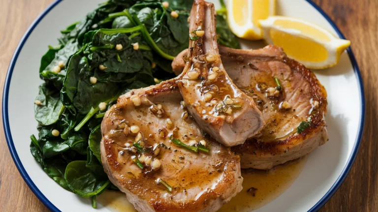 Honey Garlic Pork Chops with Sautéed Spinach